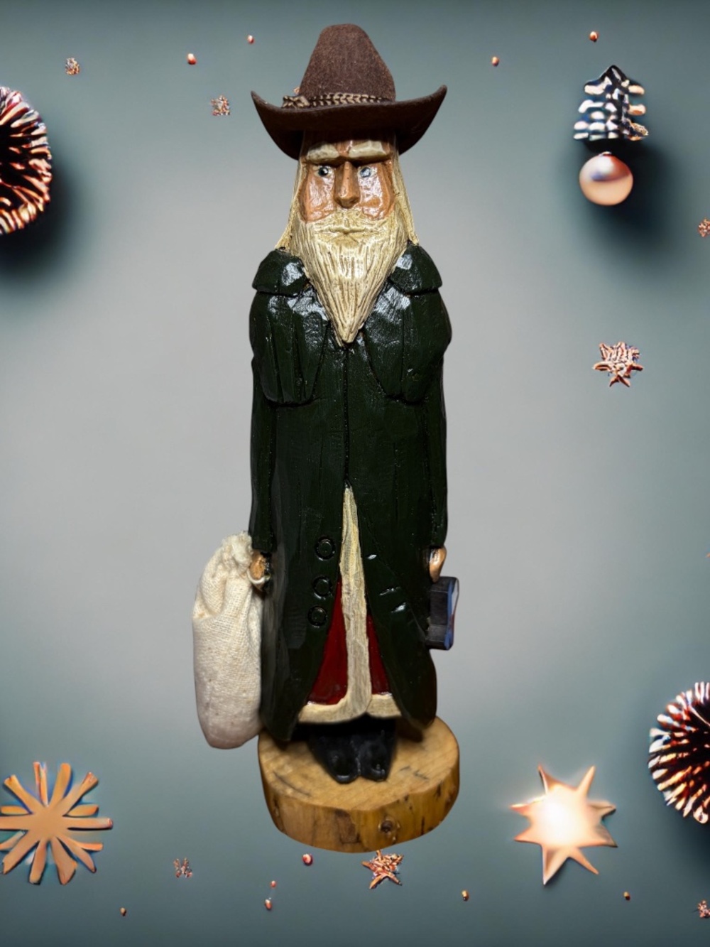 Texas Santa Claus Figurine - Hand Carved 8” - Earl Warner